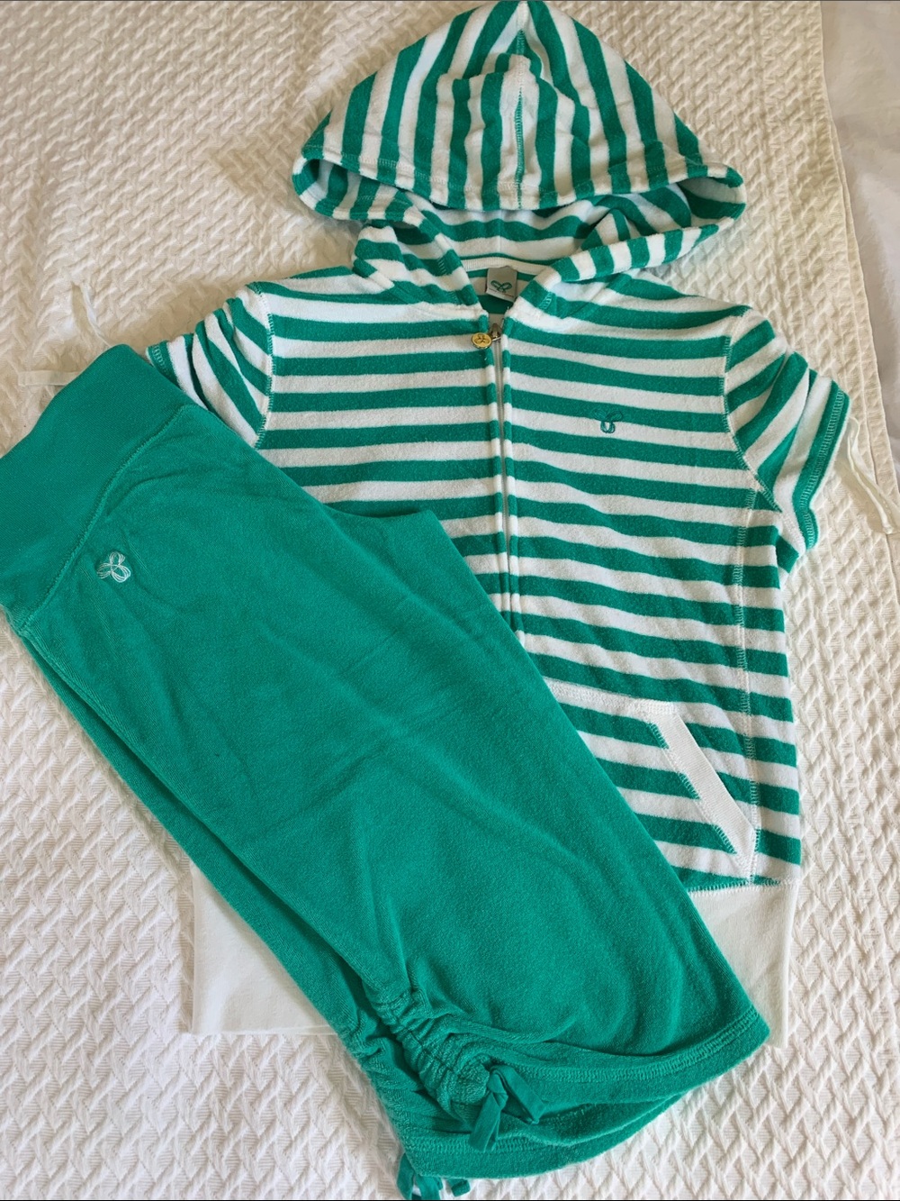 VTG TNA Aritzia Towel Terry Striped Hoodie & Capri Pant Matching Set